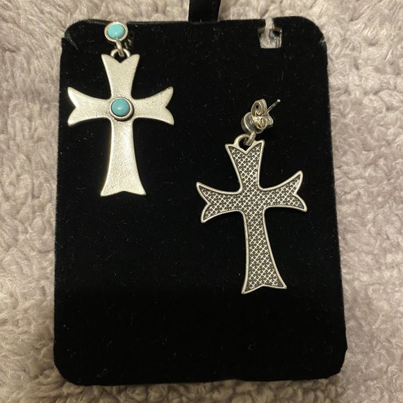 NWT WESTERN EDGE by Taylor Brands Cross Earrings Silver Turquoise - Picture 2 of 5